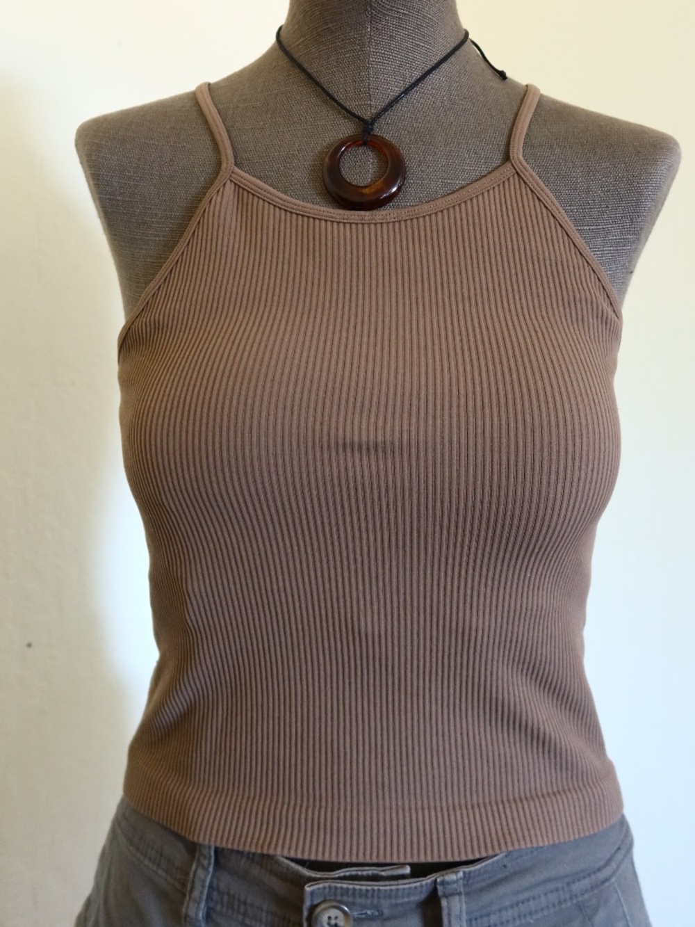 Built in Bra Brown Ribbed Racerback Tank Top